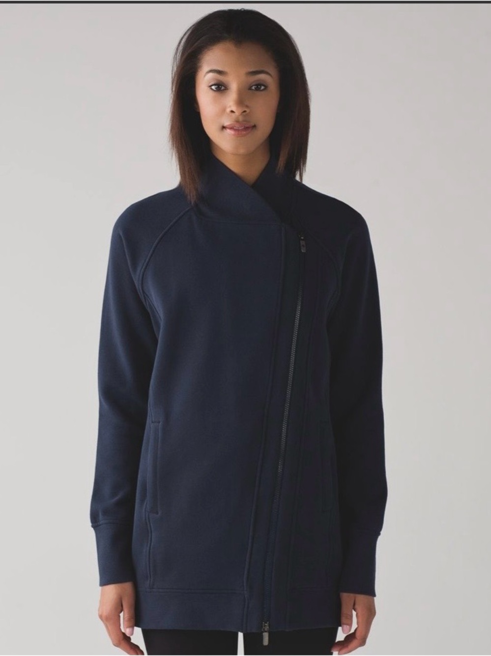 Lululemon Women's Navy Back To It Wrap Jack Asymmetrical Zipper Jacket